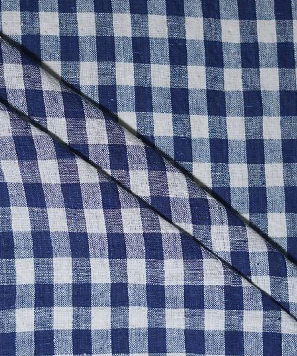Indigo blue checks handspun handwoven cotton fabric