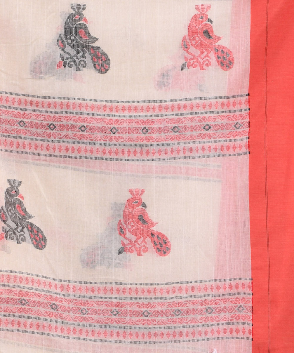 Cream red handloom cotton bengal saree