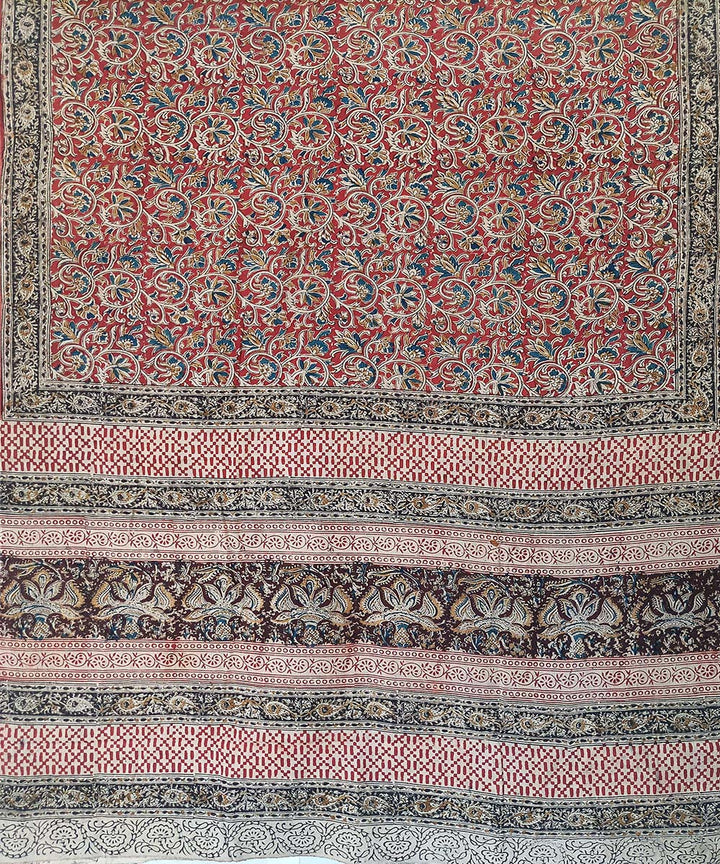 Offwhite black border cotton kalamkari hand printed saree