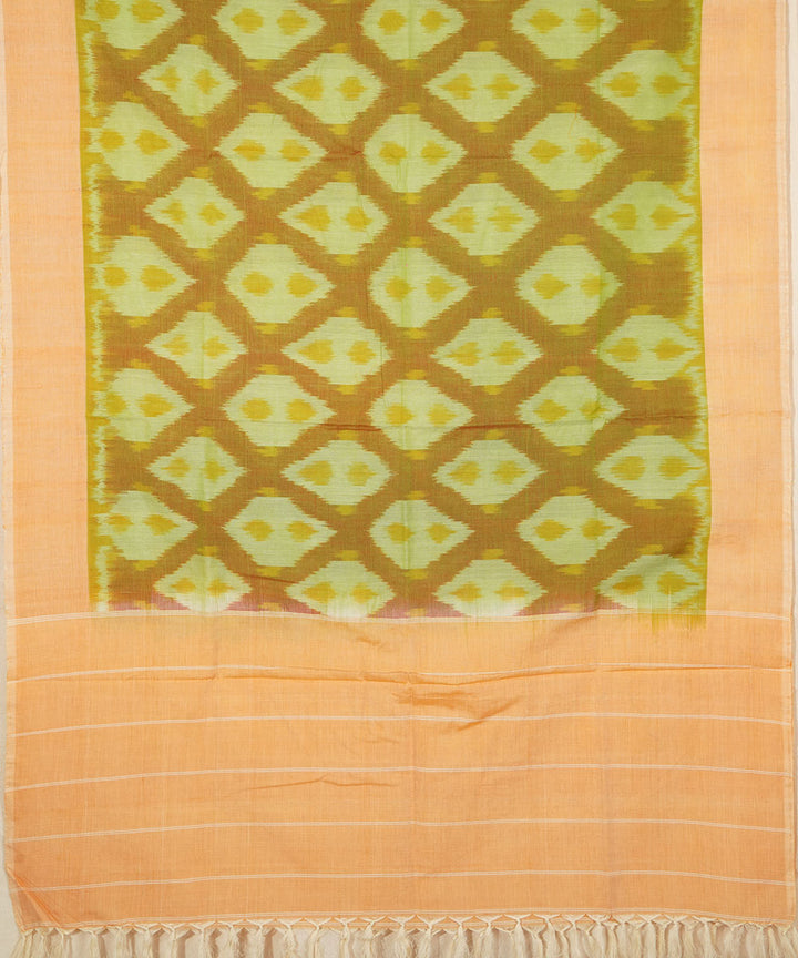 Green peach handwoven cotton pochampally ikat dupatta