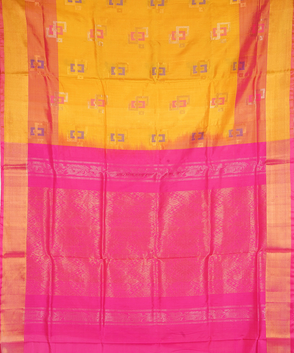 Yellow pink silk handloom uppada saree