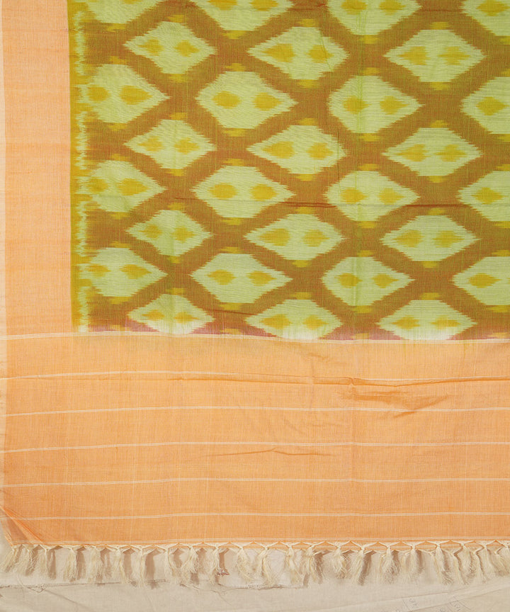 Green peach handwoven cotton pochampally ikat dupatta