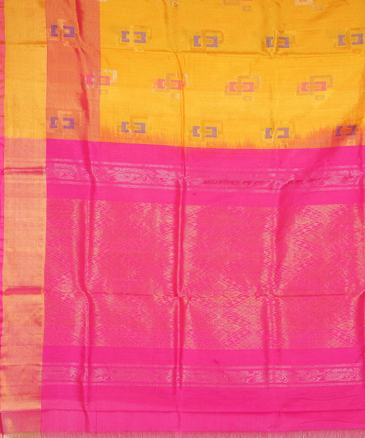 Yellow pink silk handloom uppada saree