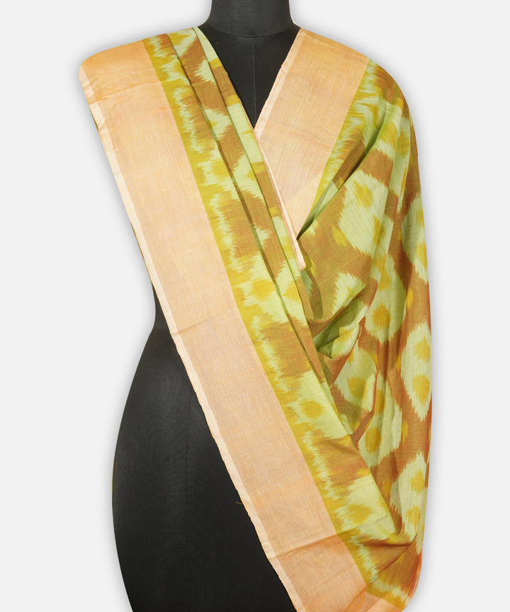 Green peach handwoven cotton pochampally ikat dupatta