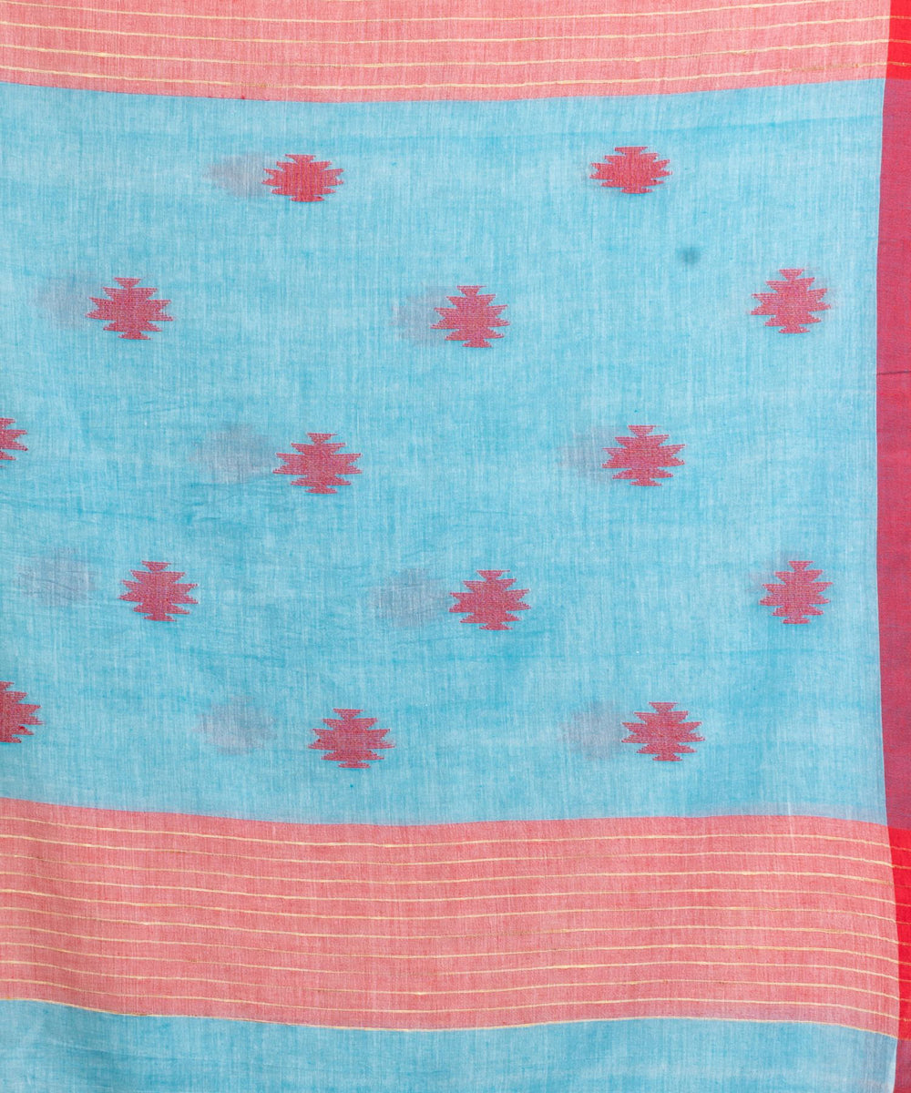 Pale blue striped handwoven cotton stripes bengal saree