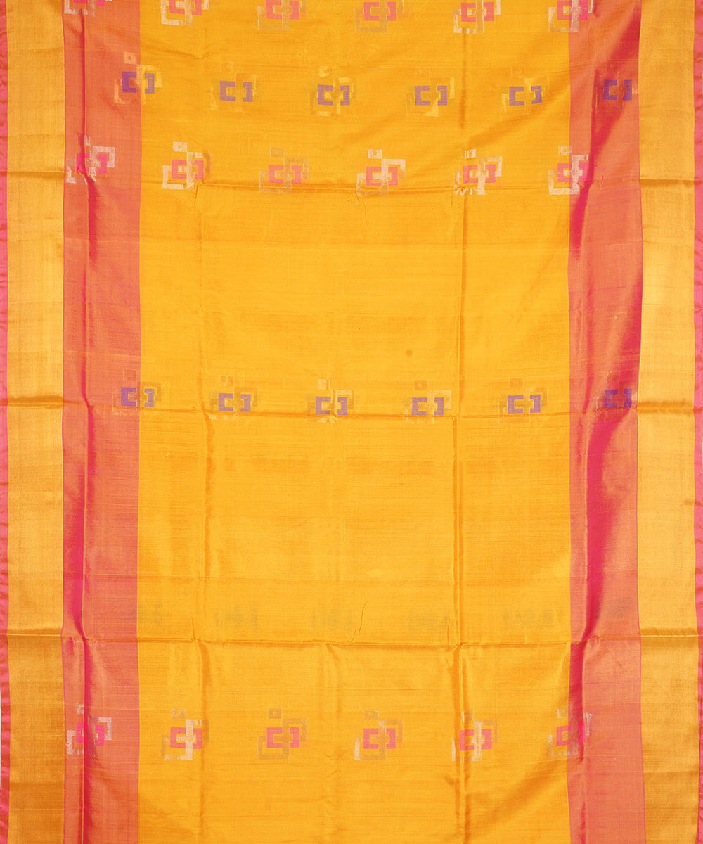 Yellow pink silk handloom uppada saree