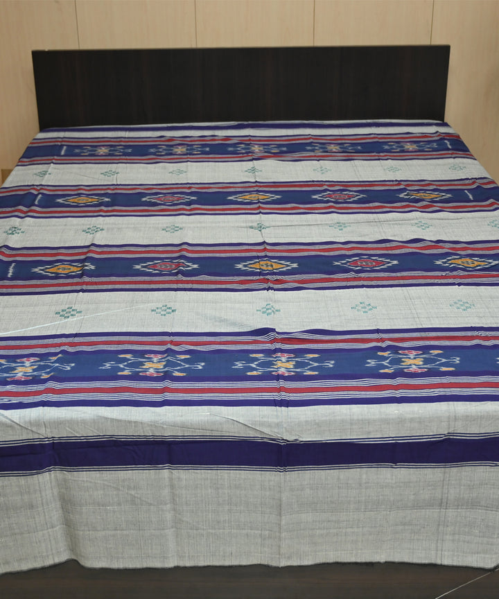 Grey dark blue traditional ikat handmade sambalpuri cotton bedsheet