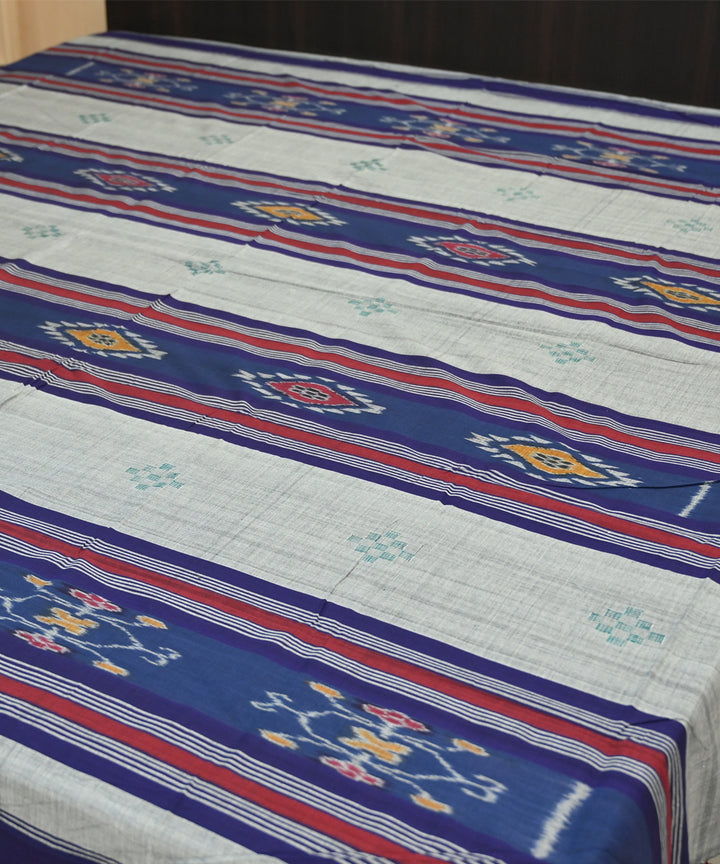 Grey dark blue traditional ikat handmade sambalpuri cotton bedsheet