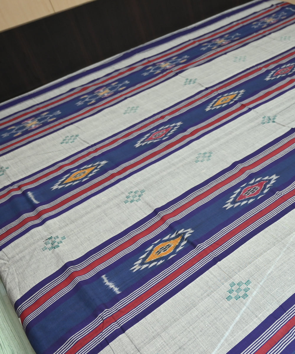 Grey dark blue traditional ikat handmade sambalpuri cotton bedsheet