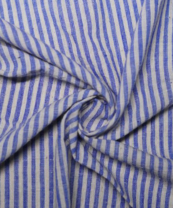 Cyan blue white stripe handspun handwoven cotton fabric