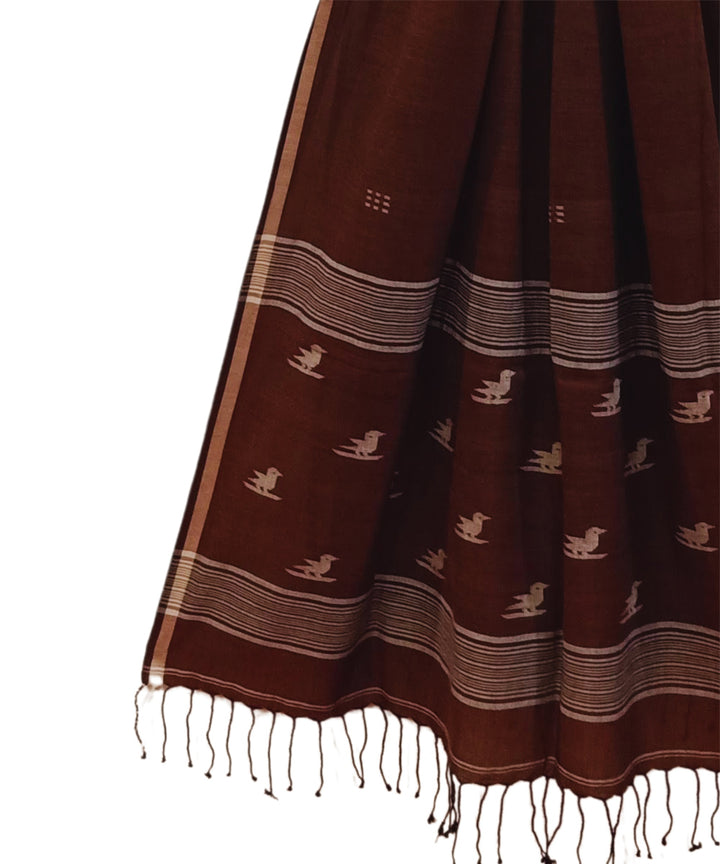 Dark brown handwoven cotton jamdani stole