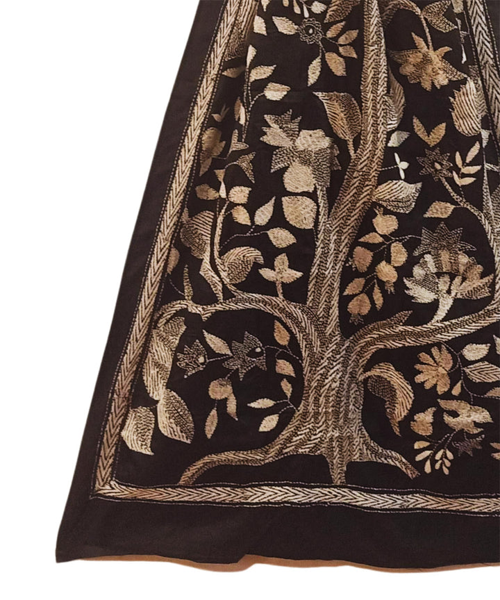 Black multicolor thread silk kantha stitch stole