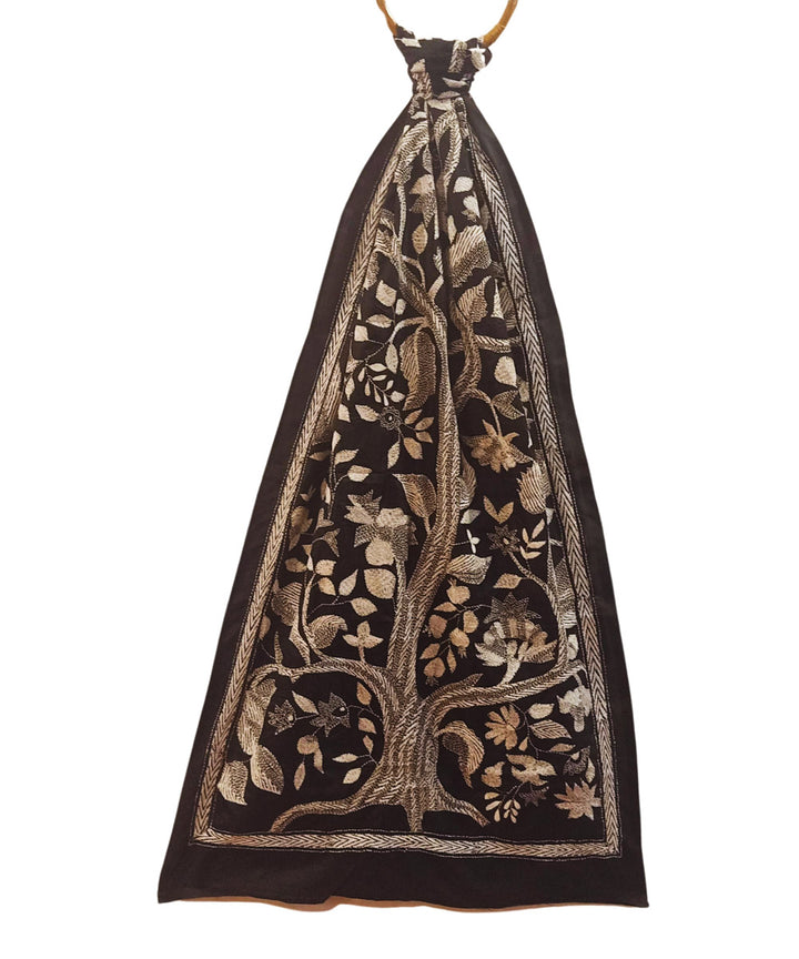 Black multicolor thread silk kantha stitch stole