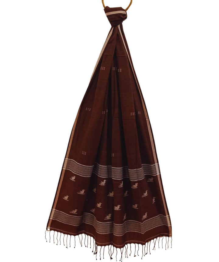 Dark brown handwoven cotton jamdani stole