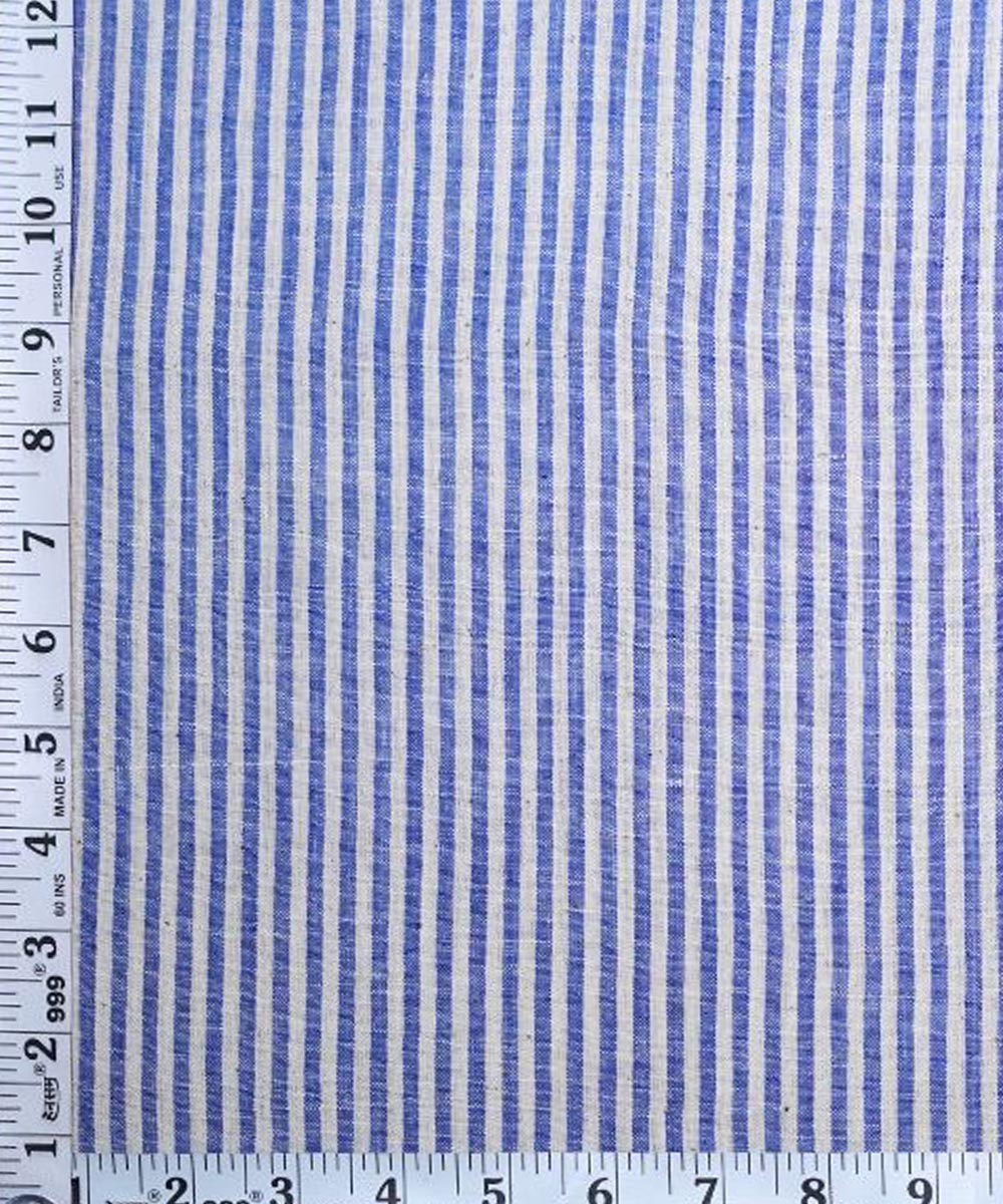 Cyan blue white stripe handspun handwoven kala cotton fabric