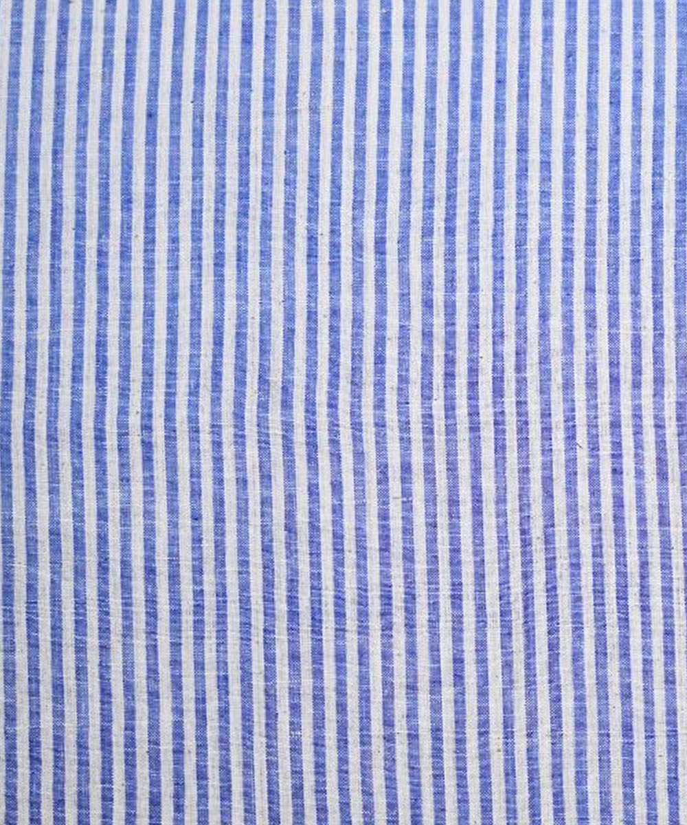 Cyan blue white stripe handspun handwoven cotton fabric