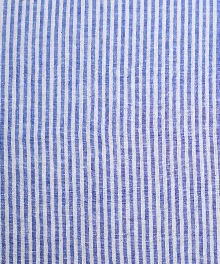 Cyan blue white stripe handspun handwoven cotton fabric