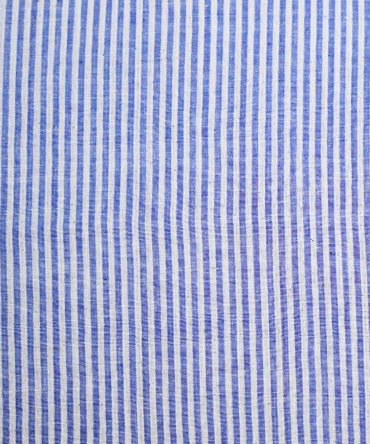 Cyan blue white stripe handspun handwoven kala cotton fabric