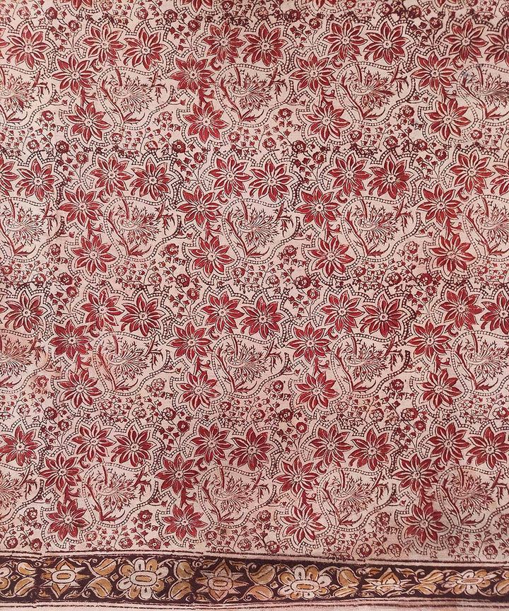 Red board kalamkari cotton hand printed saree