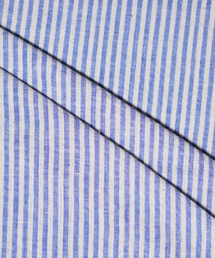 Cyan blue white stripe handspun handwoven cotton fabric