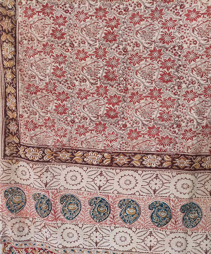 Red board kalamkari cotton hand printed saree