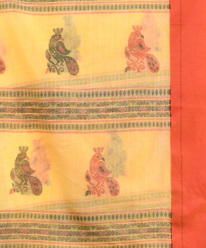 Yellow orange handloom cotton bengal saree