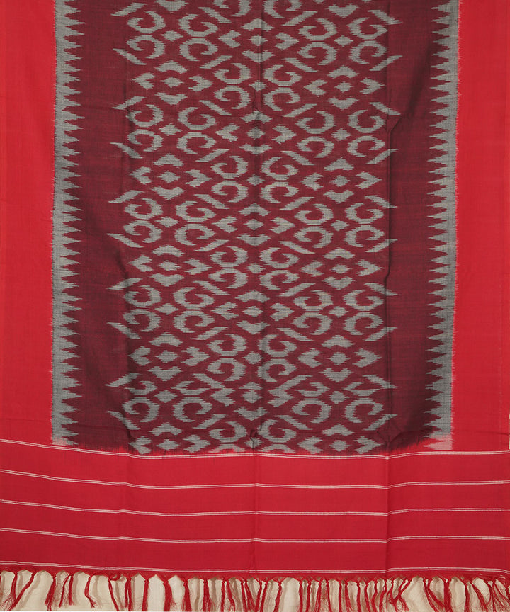 Maroon red handwoven cotton pochampally ikat dupatta