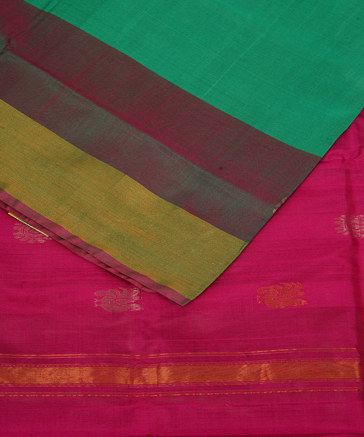 Dark green pink silk handloom uppada saree