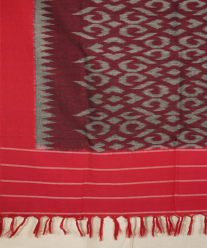 Maroon red handwoven cotton pochampally ikat dupatta