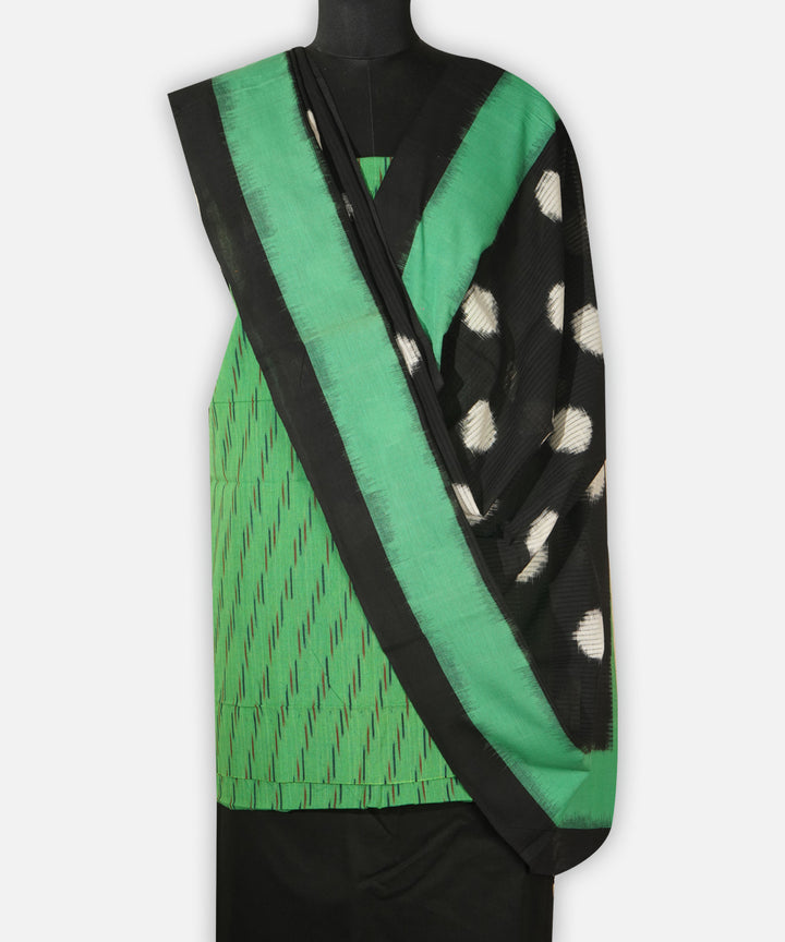 3pc Green black handwoven cotton pochampally ikat dress material