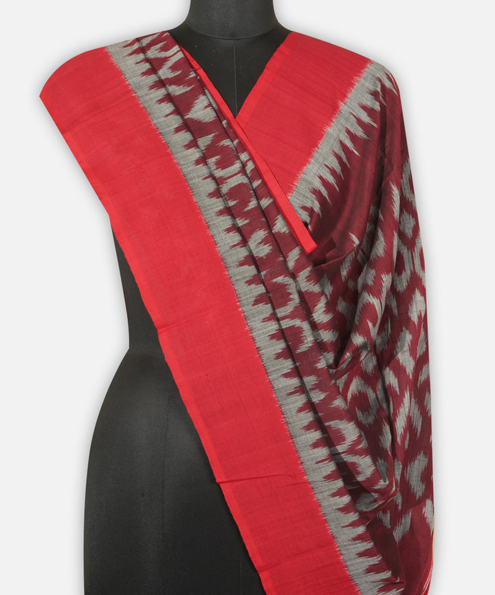 Maroon red handwoven cotton pochampally ikat dupatta