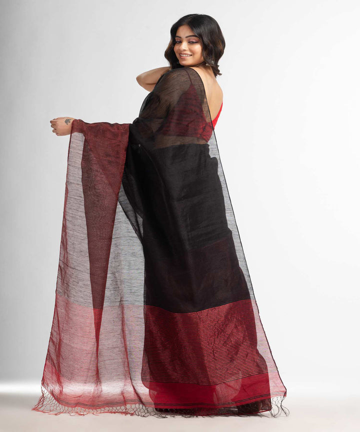 Black handwoven bengal linen saree