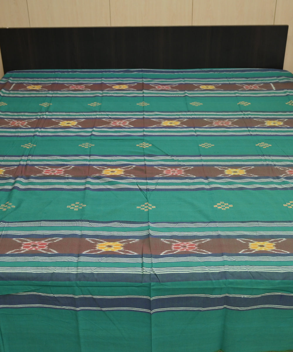 Dark green brown traditional ikat handmade sambalpuri cotton bedsheet
