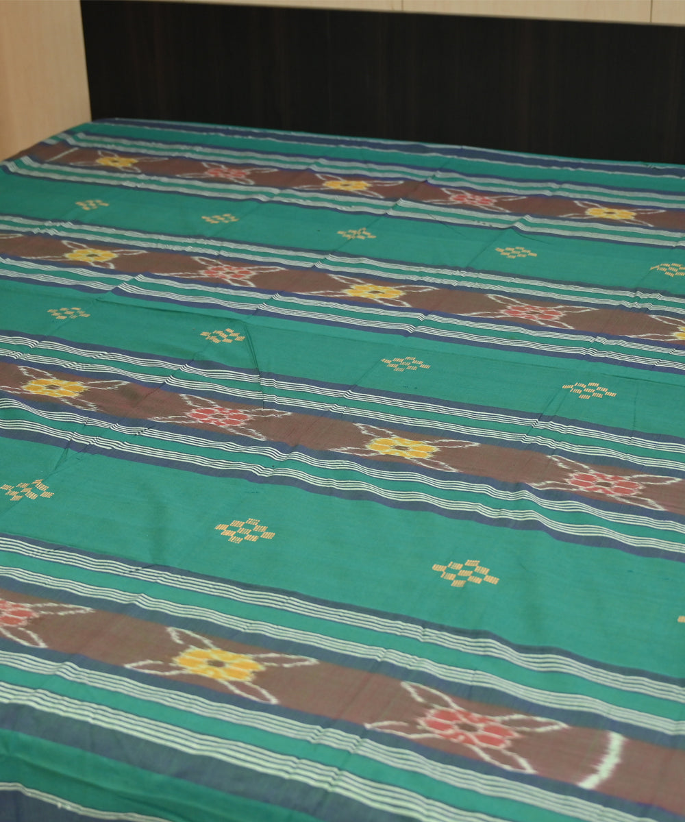 Dark green brown traditional ikat handmade sambalpuri cotton bedsheet
