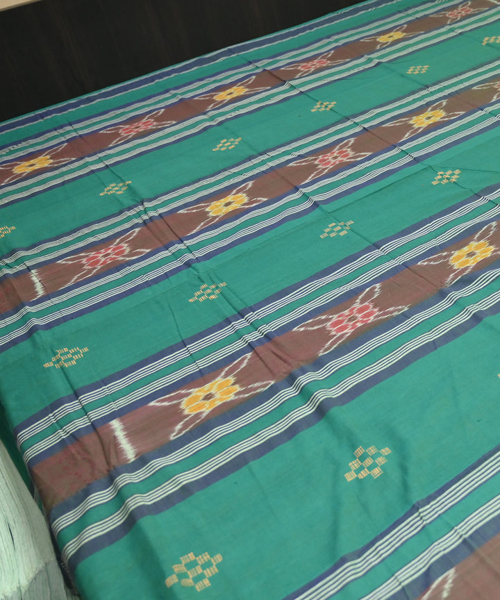 Dark green brown traditional ikat handmade sambalpuri cotton bedsheet