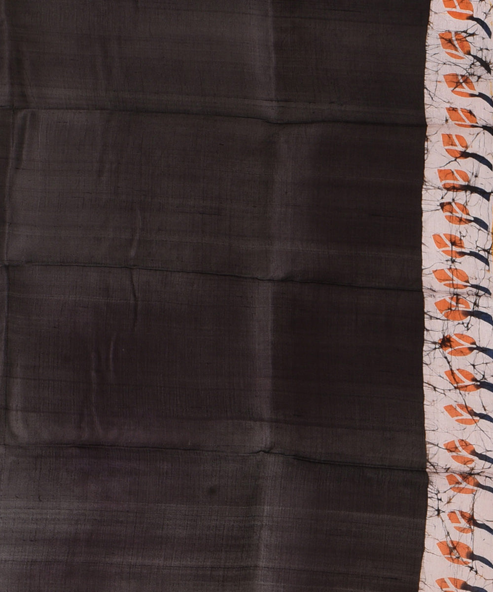 Navy blue green silk hand printed batik print saree