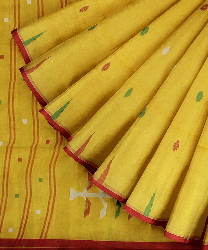 Yellow red handloom cotton bengal saree