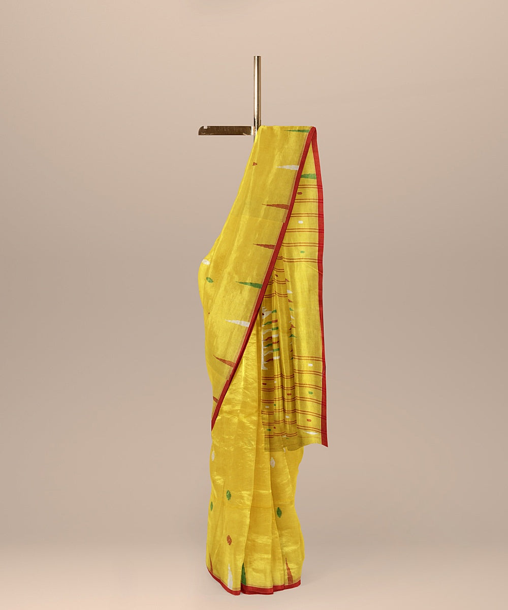 Yellow red handloom cotton bengal saree