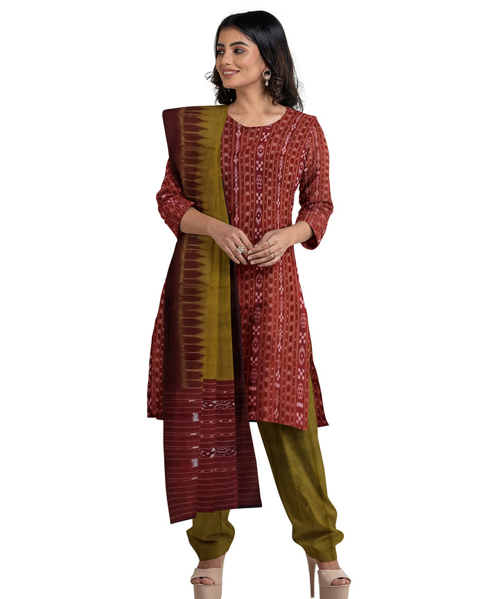 Maroon handwoven cotton nuapatna dress material