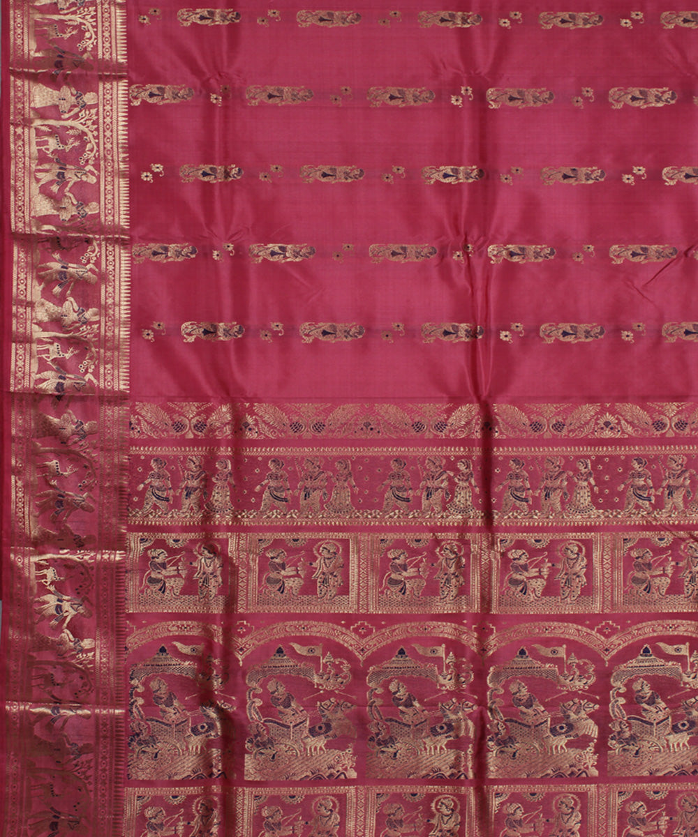 Strawbery pink handwoven swarnachari baluchari silk saree
