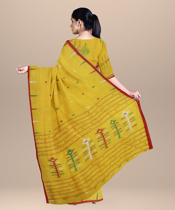 Yellow red handloom cotton bengal saree