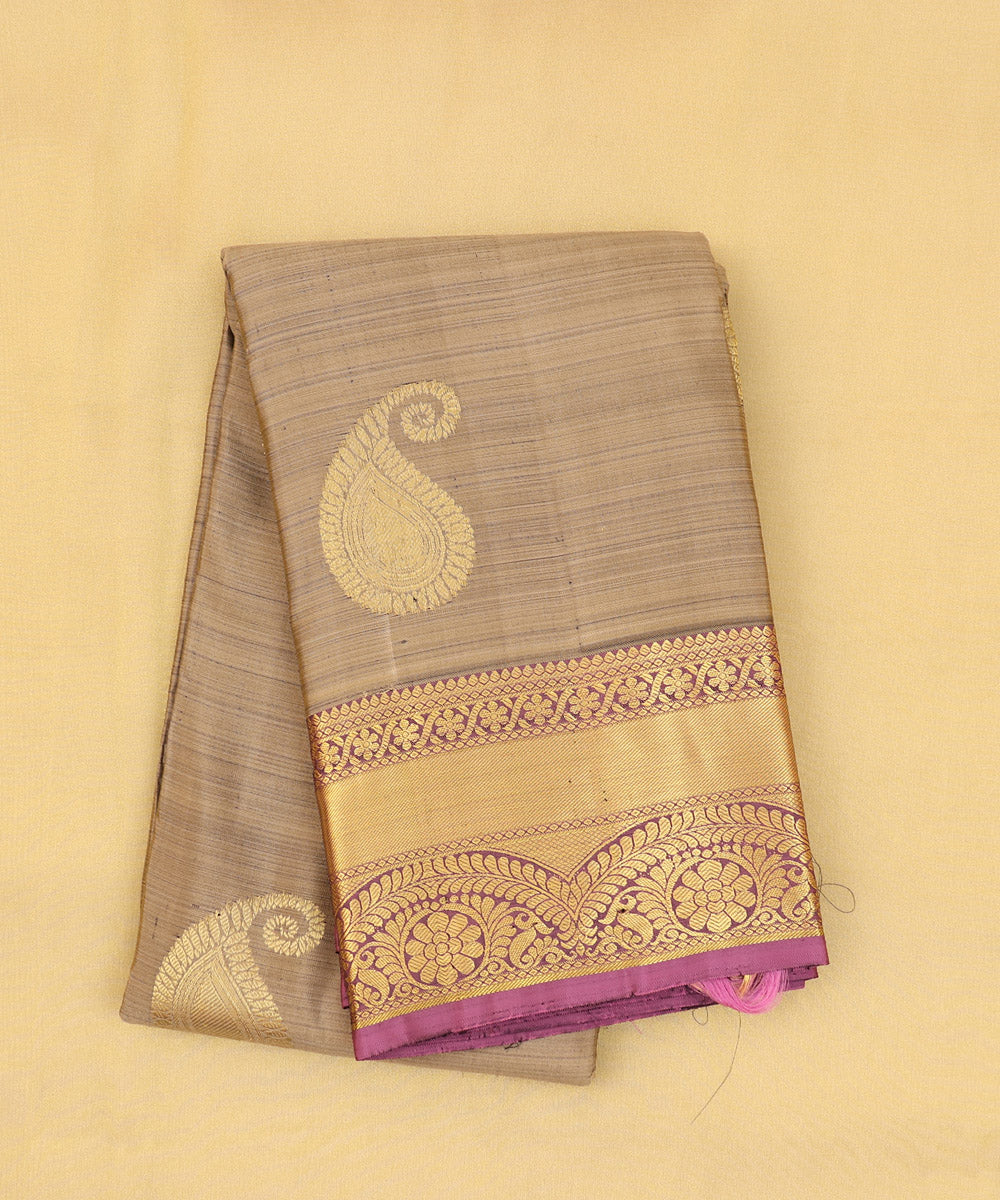 Grey with purple handwoven kanjivaram silk saree