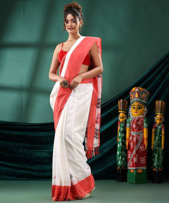 White red handloom bengal cotton saree