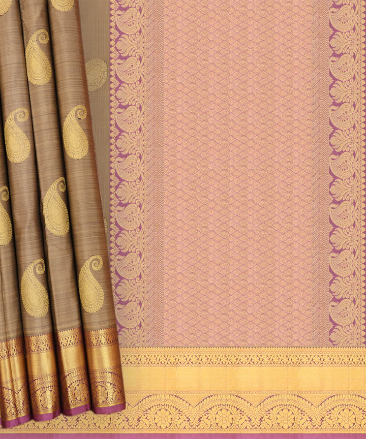 Grey with purple handwoven kanjivaram silk saree