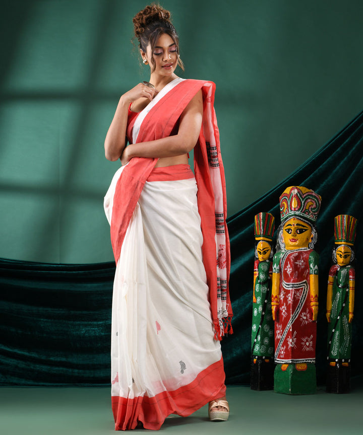 White red handloom bengal cotton saree