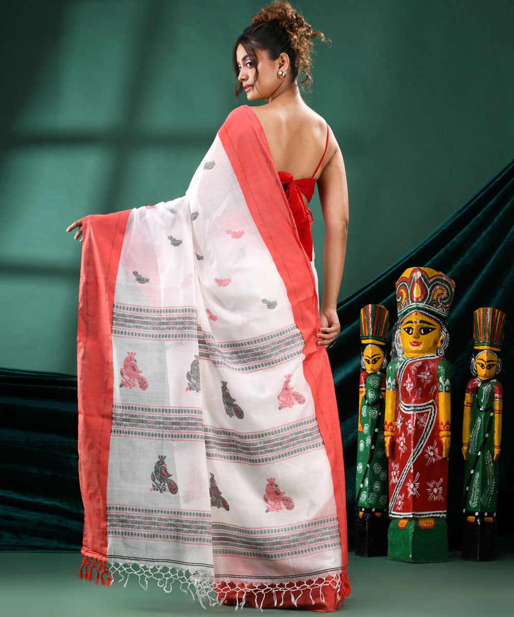 White red handloom bengal cotton saree