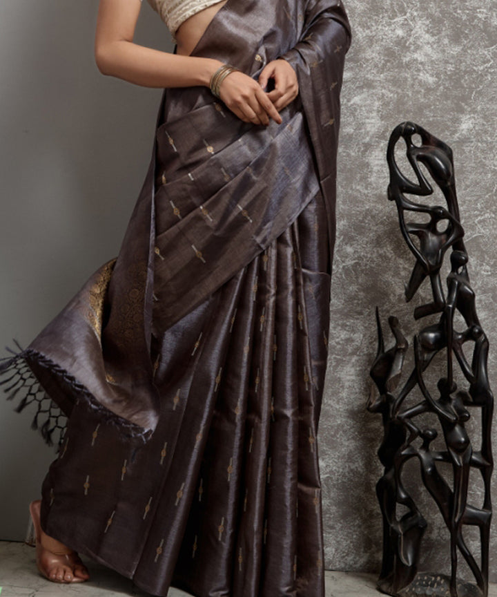 Grey handwoven chhatisgarh tussar silk saree