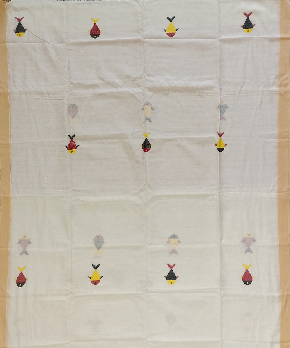 Beige red cotton handloom bengal saree