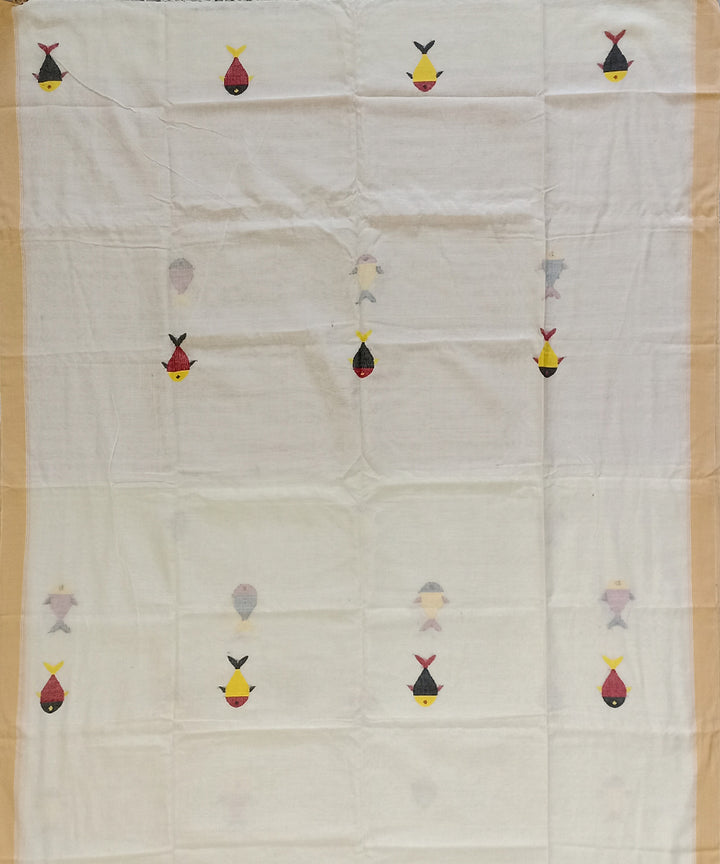 Beige red cotton handloom bengal saree