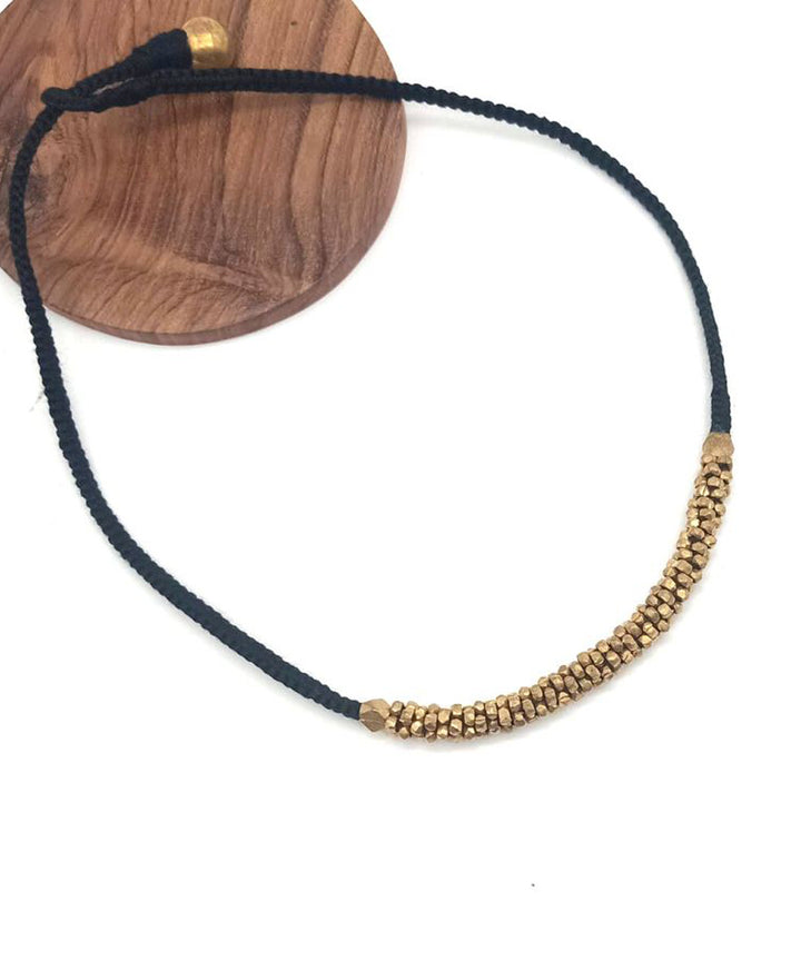 Black thread Handcrafted Golden Brass Necklace